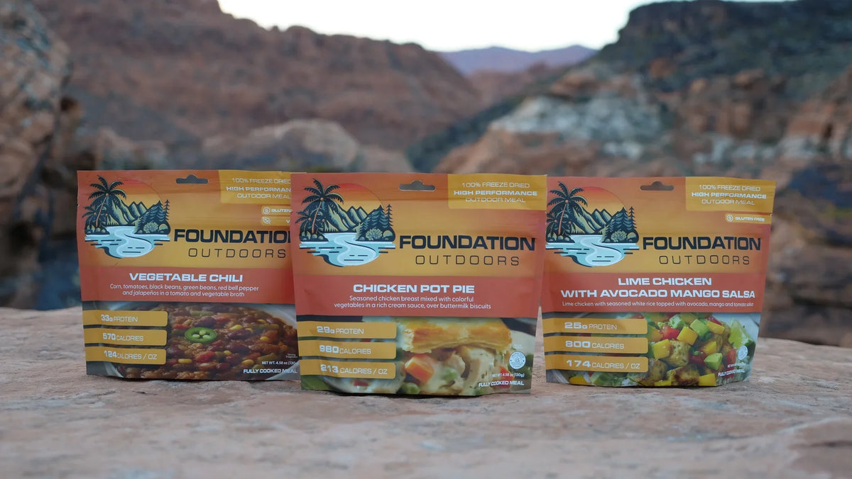 Foundation Outdoors high-calorie freeze-dried performance meals for hunting, backpacking, camping, and emergency preparedness