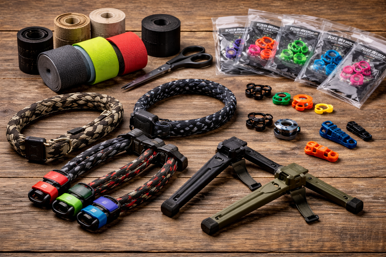 Compound bow accessories including grip tape, slings, nose buttons, cable slides, and bow stands