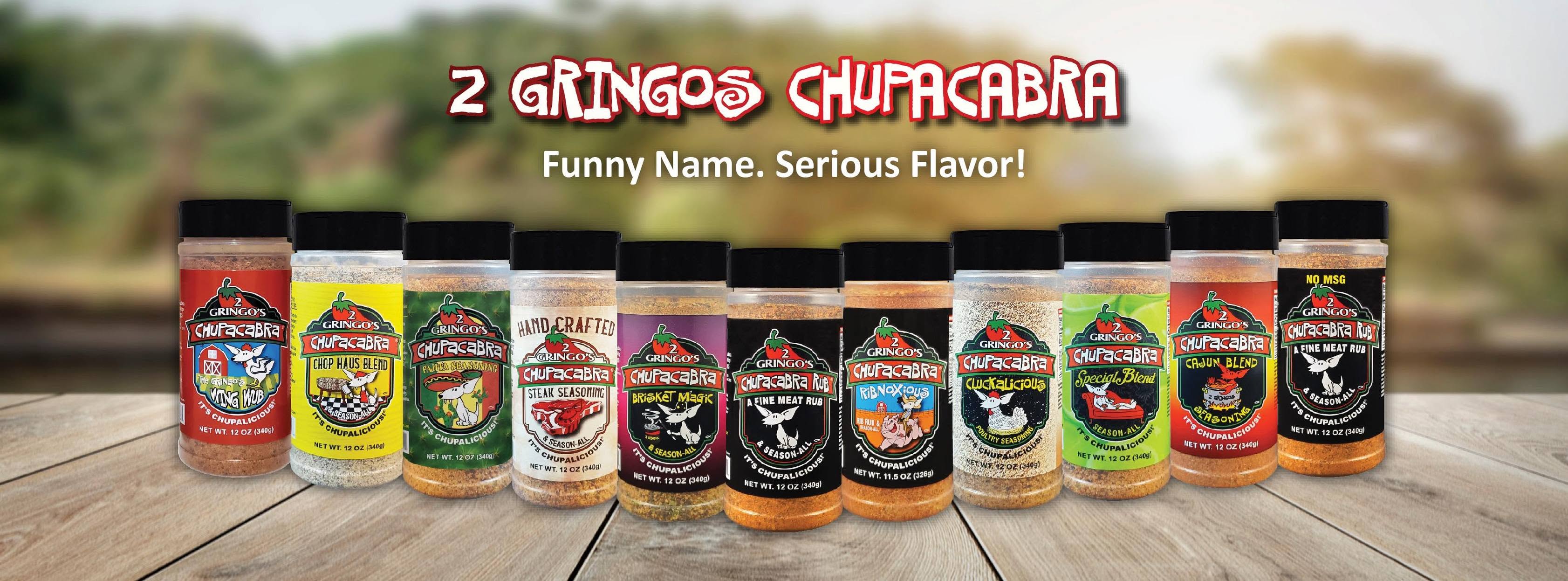 2 Gringos Chupacabra BBQ rubs and seasonings for grilling, smoking, barbecue, and wild game cooking
