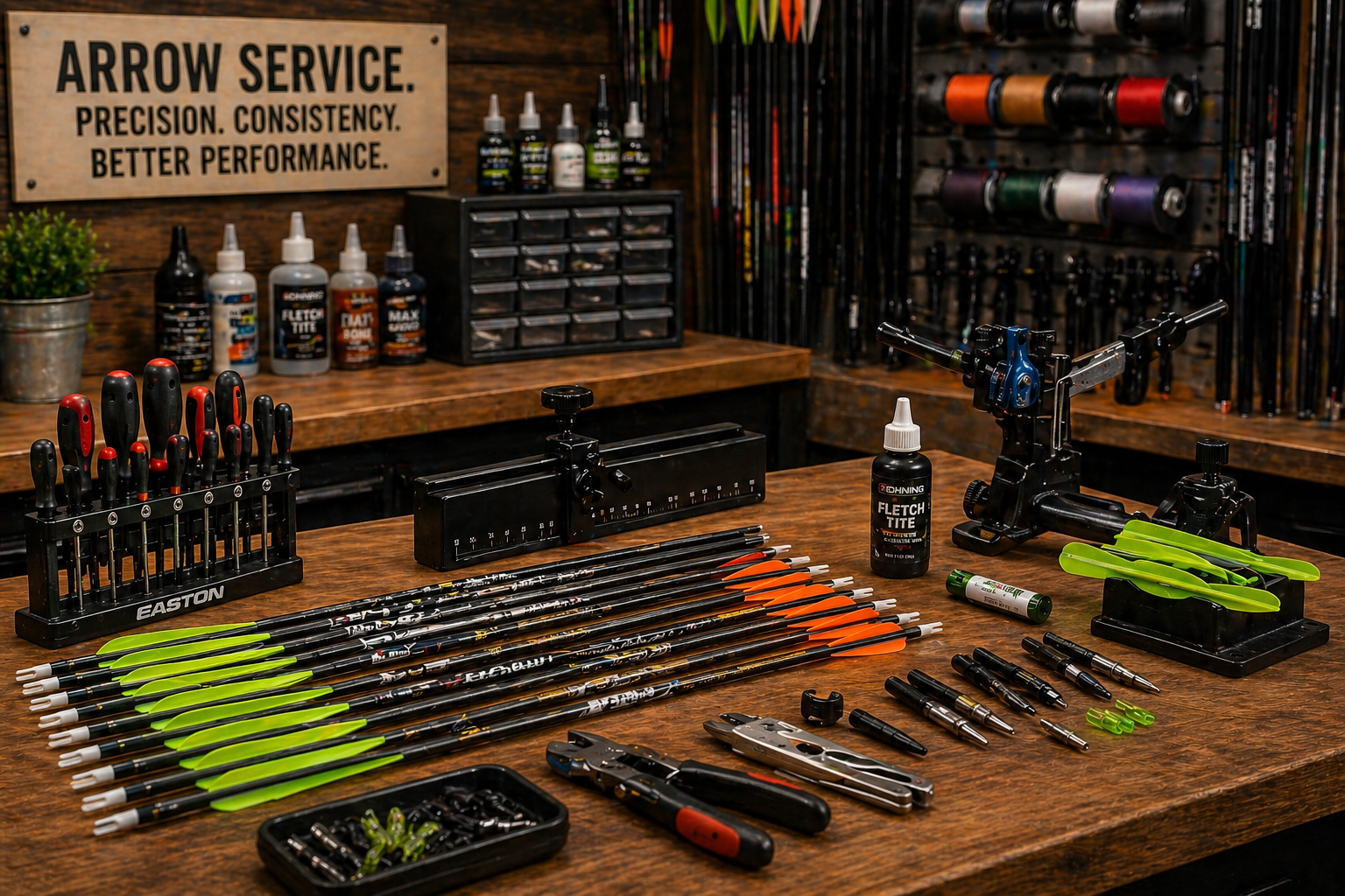 Assorted archery arrows with colorful fletching for outdoor sports and apparel.