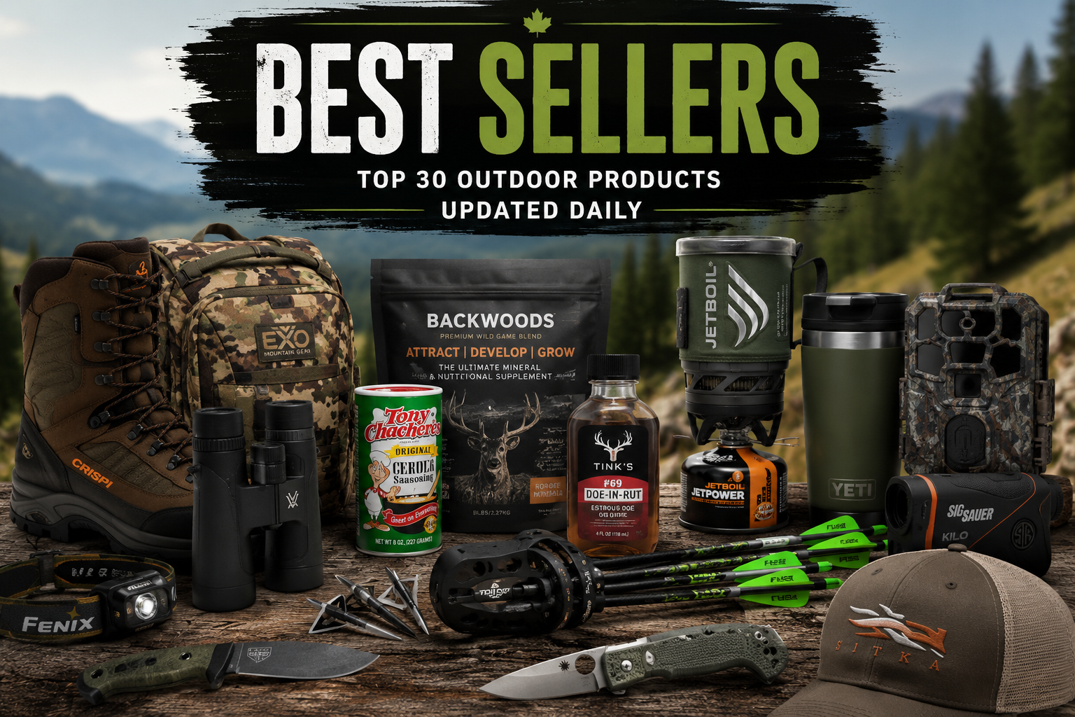 Selection of Leapfrog Outdoor best-selling hunting, archery, camping, fishing, and outdoor gear