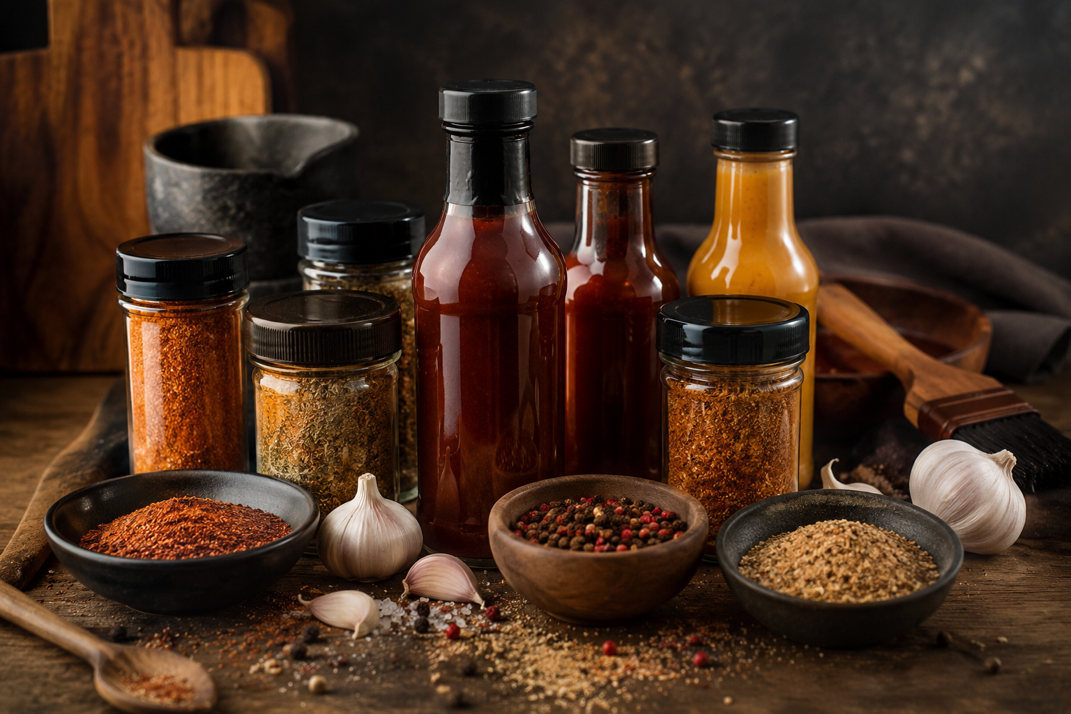 BBQ sauces and rubs for grilling, smoking, and outdoor cooking
