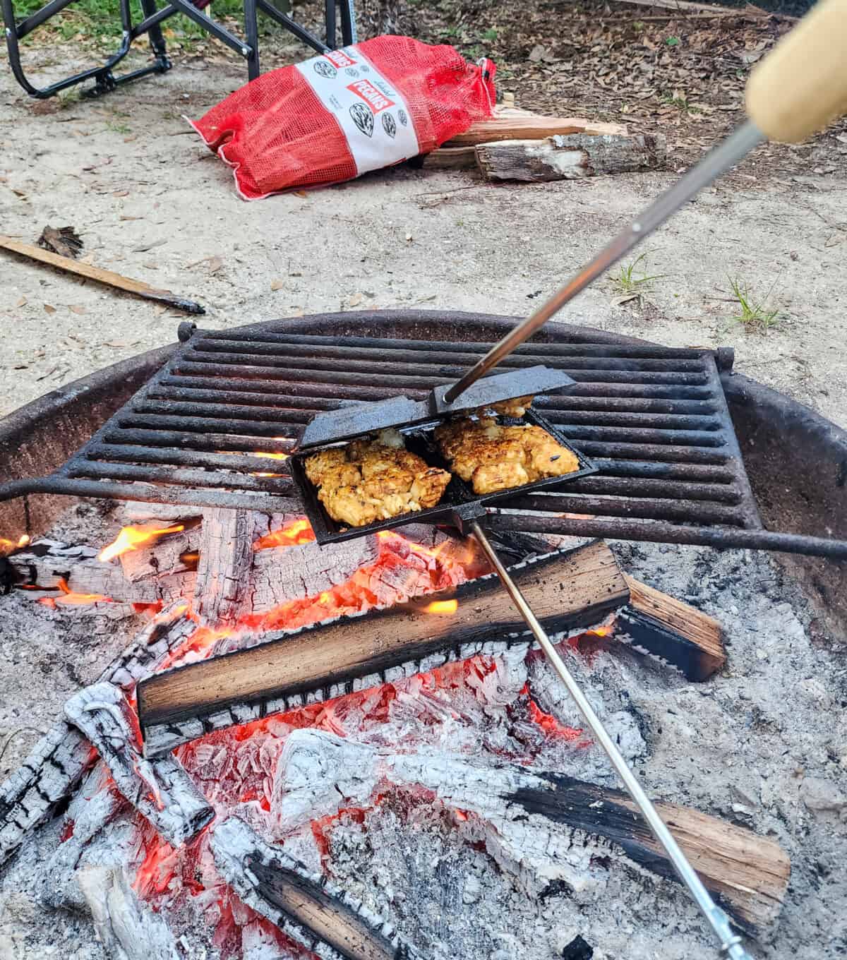 High Desert cast iron pie iron used for campfire cooking at a campsite