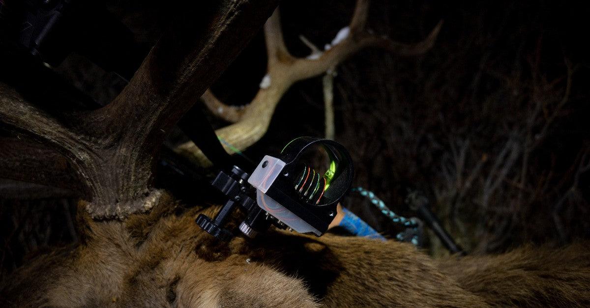Black Gold Archery bow sight mounted on a hunting compound bow
