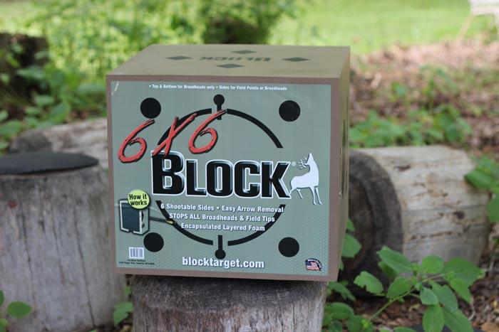 Block 6x6 archery target box on logs outdoors, Canada, Leapfrog Outdoor Sports and Apparel