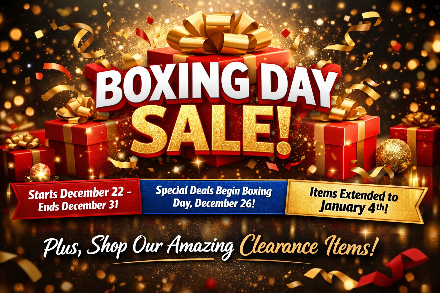 Boxing Week Sale banner with snowflakes and winter-themed background