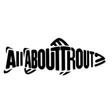 All About Trout logo shaped like a trout fish silhouette in black and white