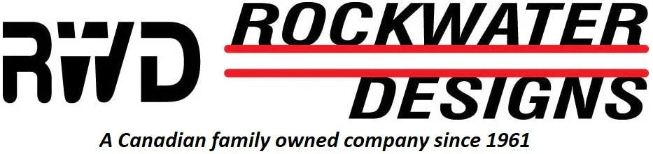 Rockwater Designs Canada logo with red lines, Canadian family owned company since 1961
