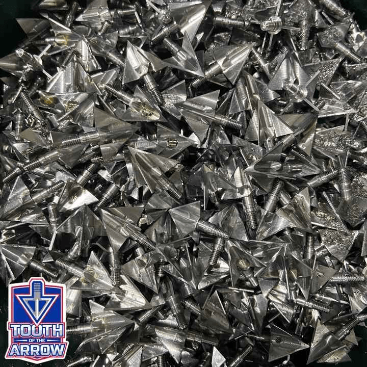Tooth of the Arrow one-piece machined steel broadheads for bowhunting and crossbow hunting