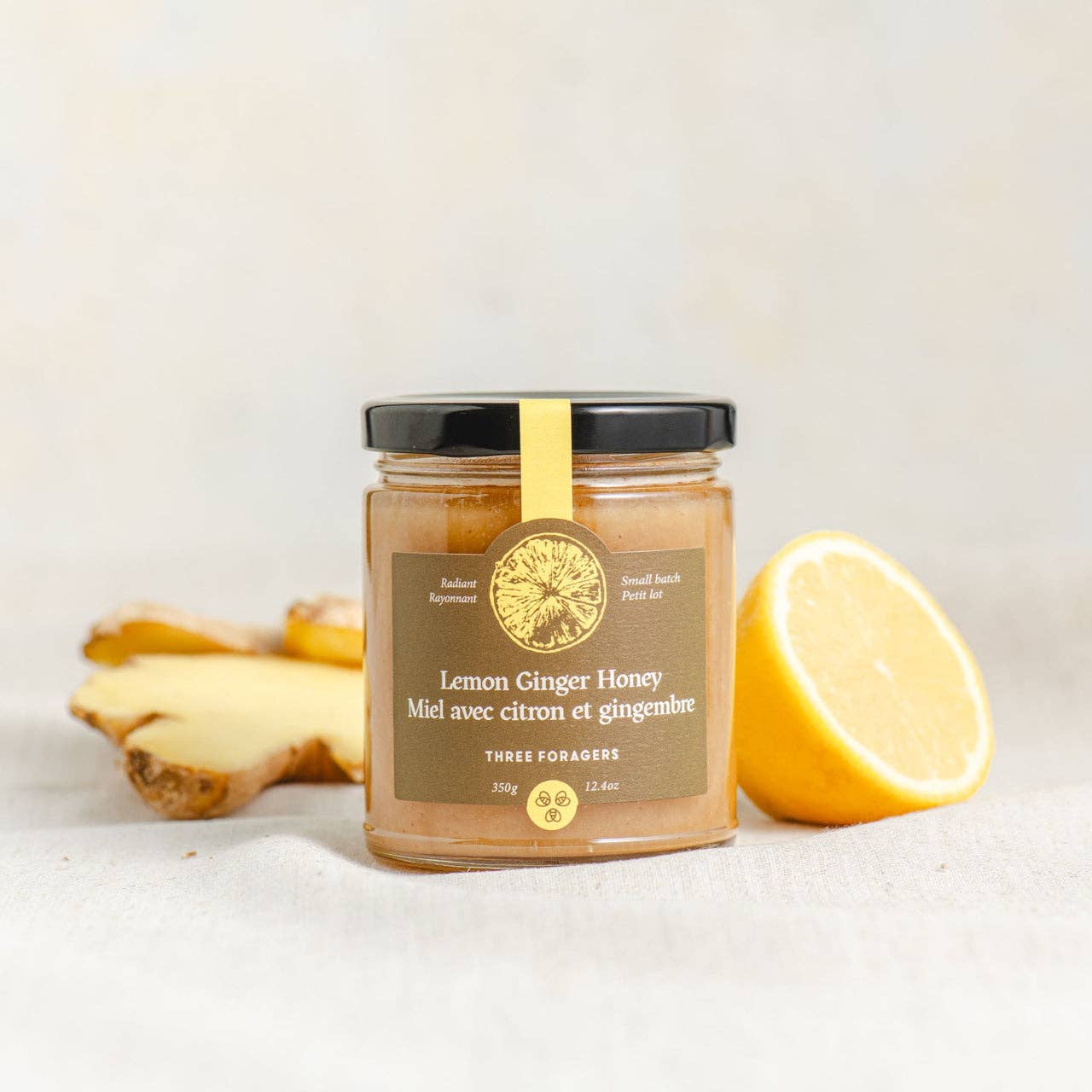 Three Foragers lemon ginger infused creamed honey made with Canadian raw honey
