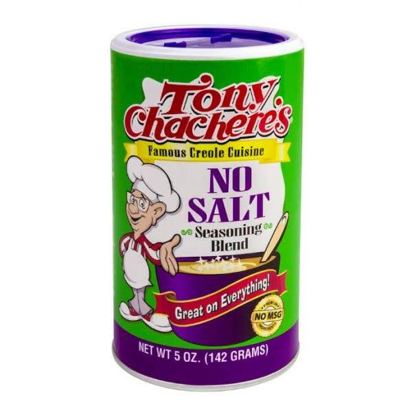 Tony Chachere's No Salt seasoning blend container, 5 oz, Creole cuisine spice mix