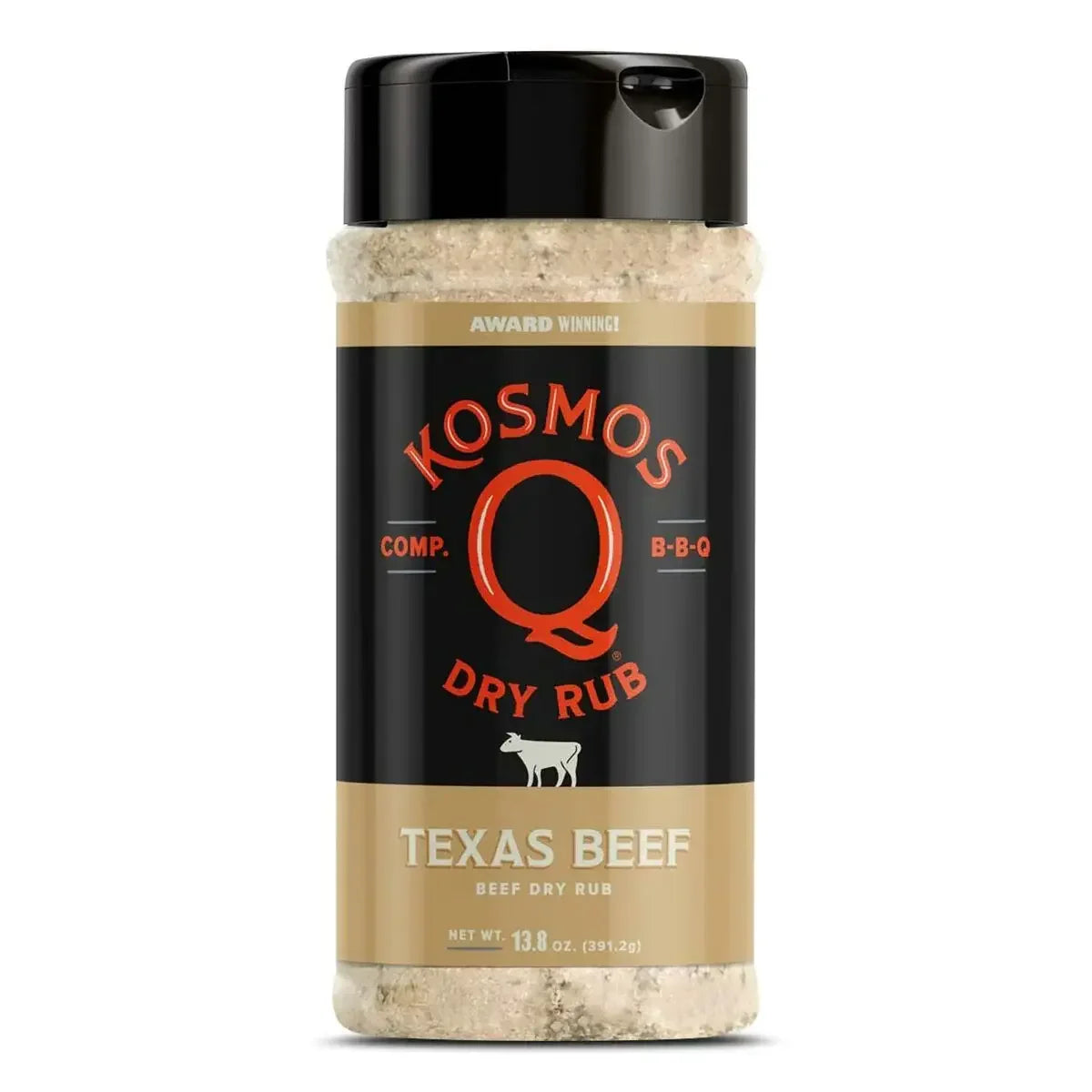 Kosmos Q Texas Beef dry rub seasoning bottle for BBQ and grilling, 13.8 oz