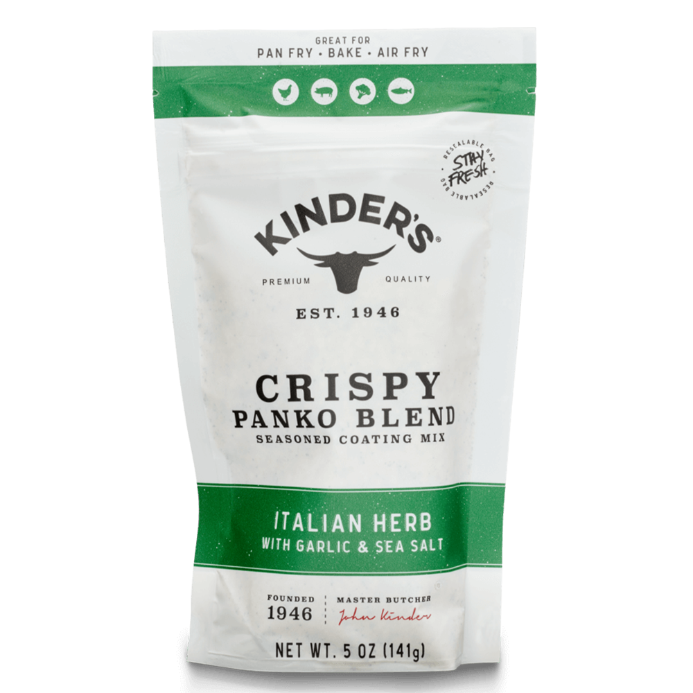Kinder's Crispy Panko Blend Italian Herb seasoned coating mix pouch, 5 oz