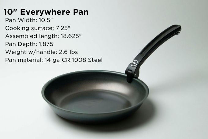 10 inch steel frying pan with ergonomic handle, suitable for camping or outdoor cooking