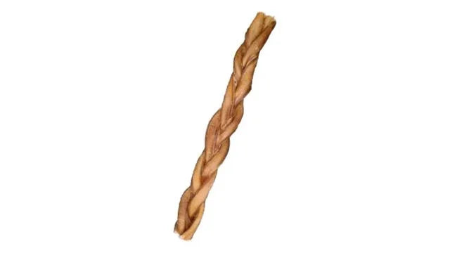Jumbo braided bully stick dog chew on white background