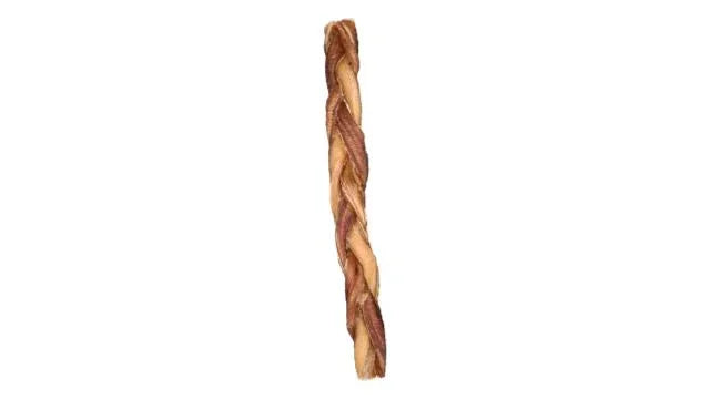 Jumbo braided bully stick dog chew on white background