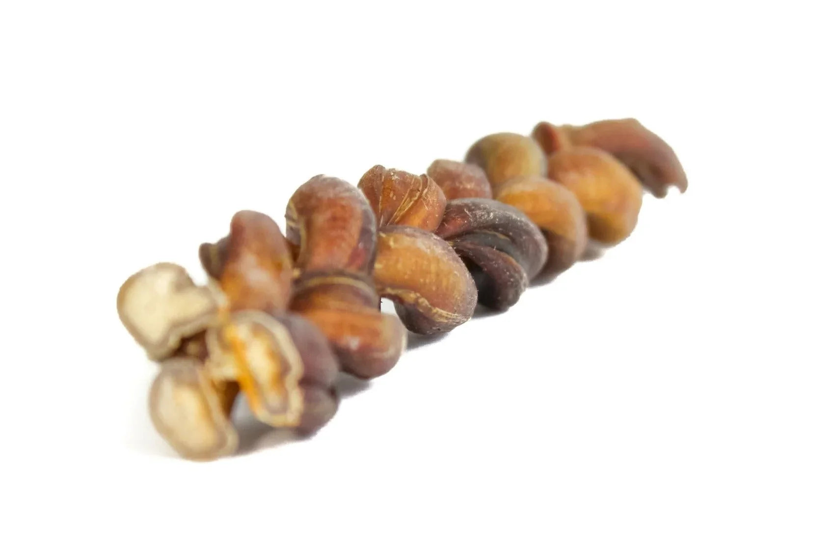 Jumbo braided natural beef bully stick dog chew treat on white background