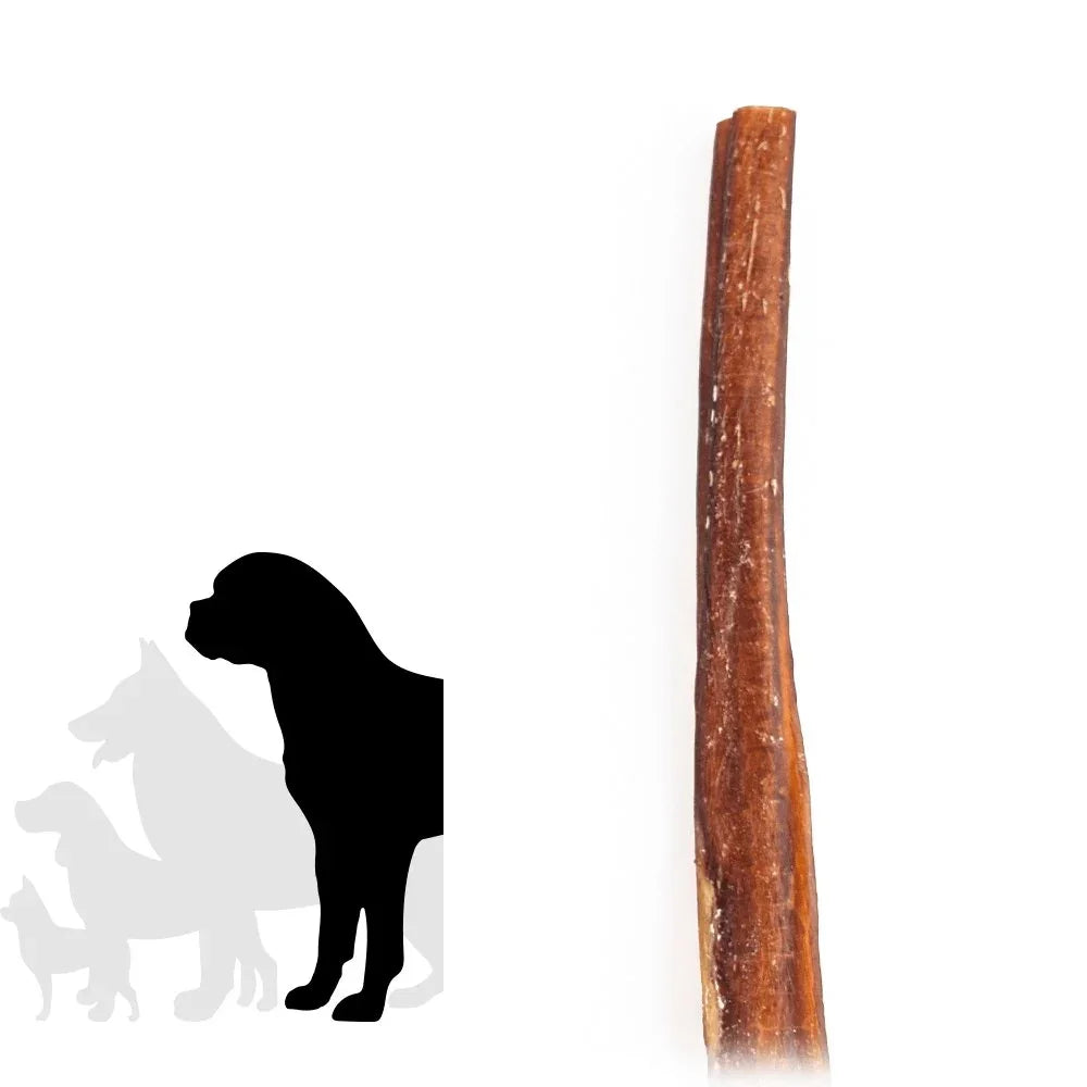 12-inch monster bully stick dog chew with large breed dog silhouettes on white background