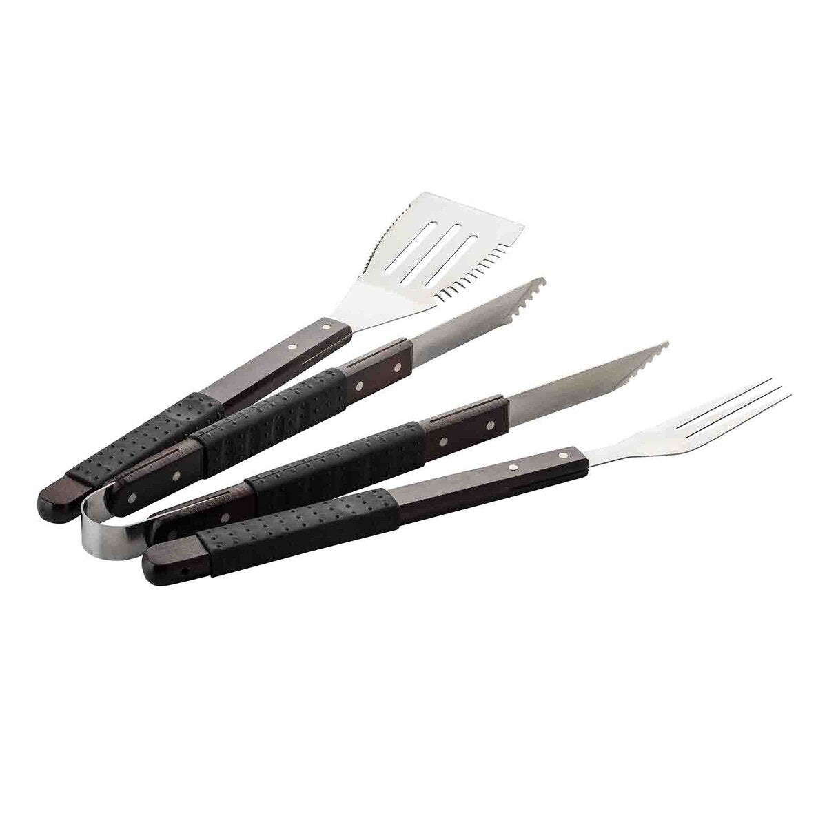 TableCraft 3-Piece Soft-Grip Grilling Tool Set with Dark Wood Handles