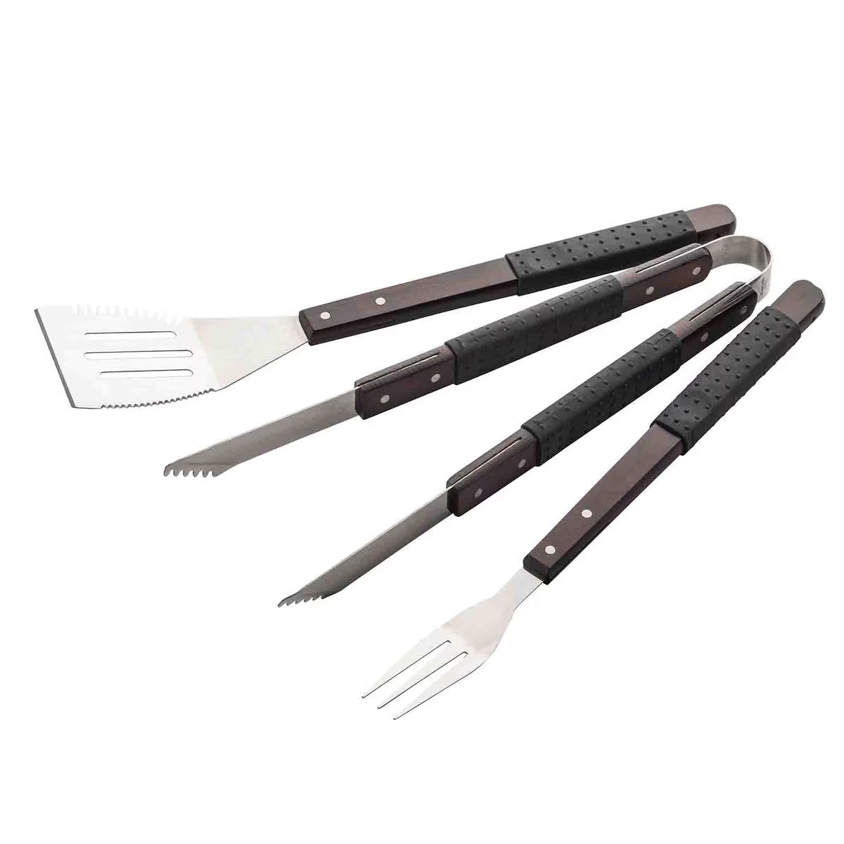TableCraft 3-Piece Soft-Grip Grilling Tool Set with Dark Wood Handles - Image 2