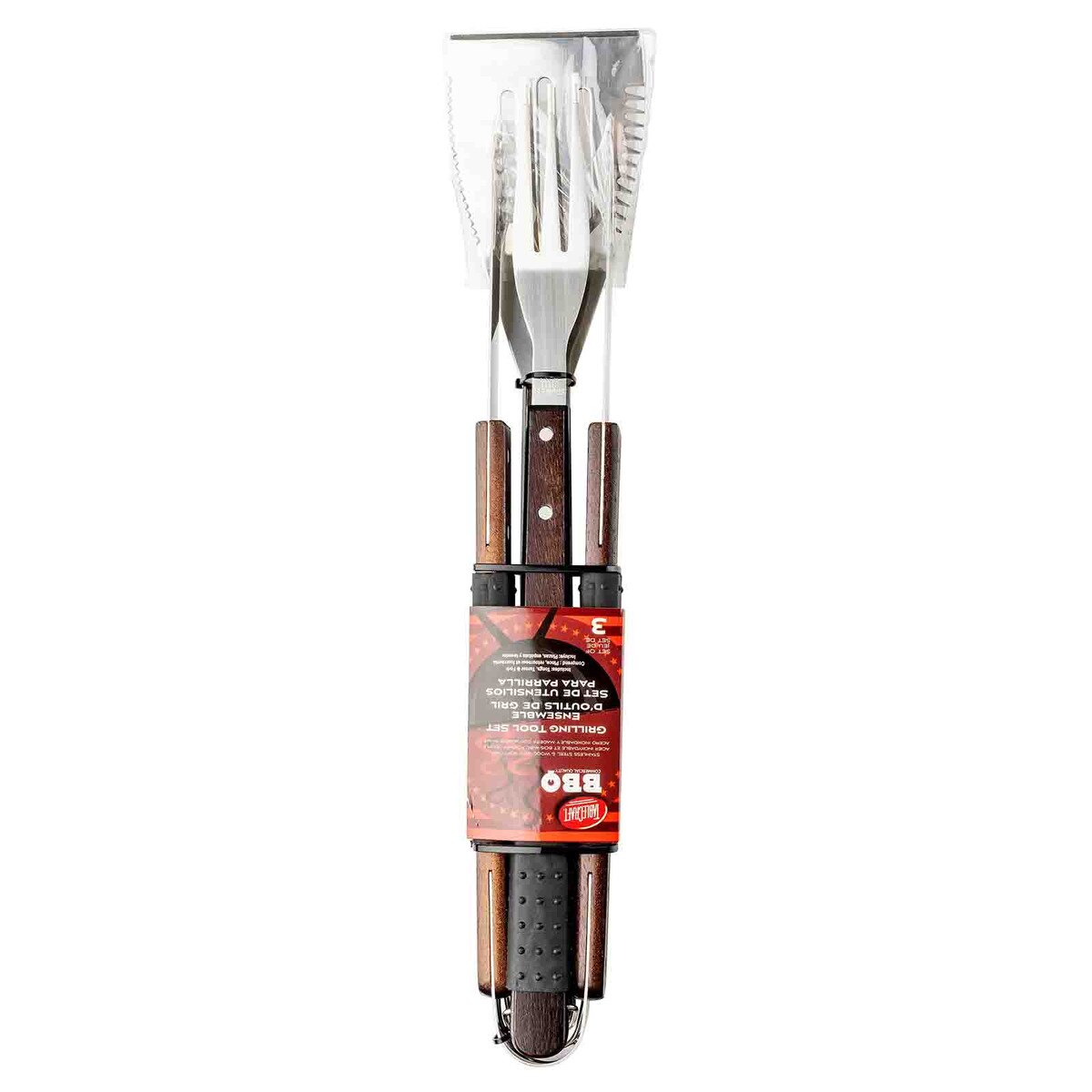 TableCraft 3-Piece Soft-Grip Grilling Tool Set with Dark Wood Handles - Image 3