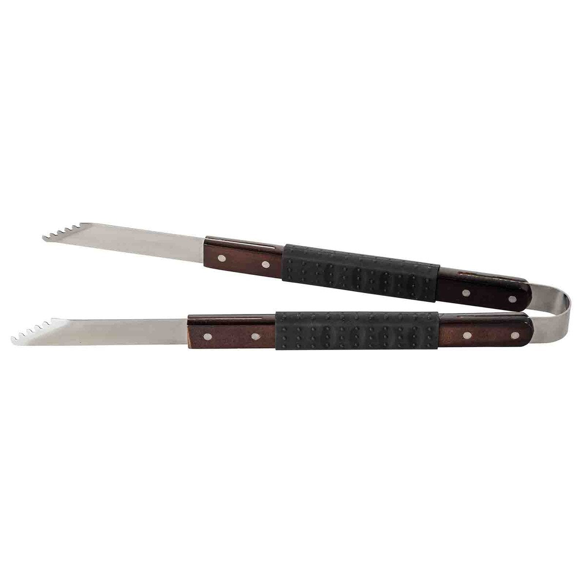 TableCraft Wooden Handle Grilling Tongs With Black Soft Grip - Image 3