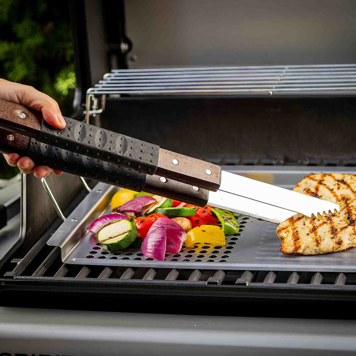 TableCraft Wooden Handle Grilling Tongs With Black Soft Grip - Image 7