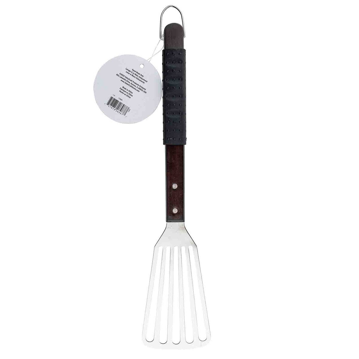 TableCraft Wooden Handle Grilling Fish Turner with Black Soft Grip