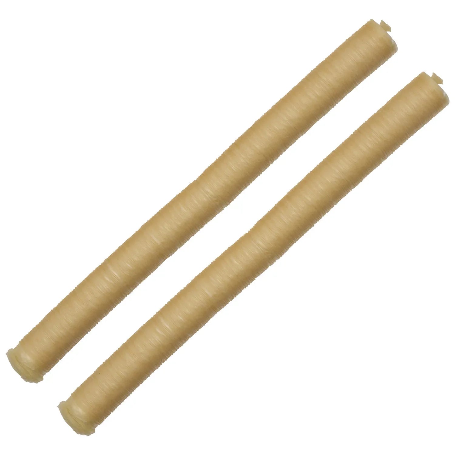 Two clear smoked sausage casings for meat processing on white background