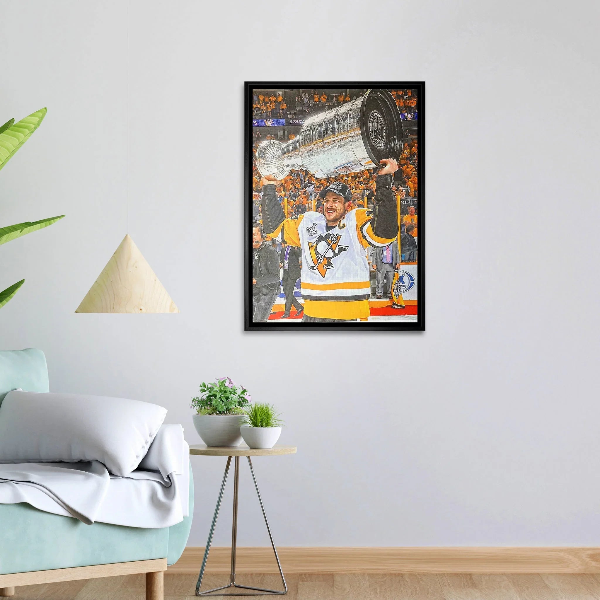 Sidney Crosby Pittsburgh Penguins Framed 20x29 Raising Cup Canvas