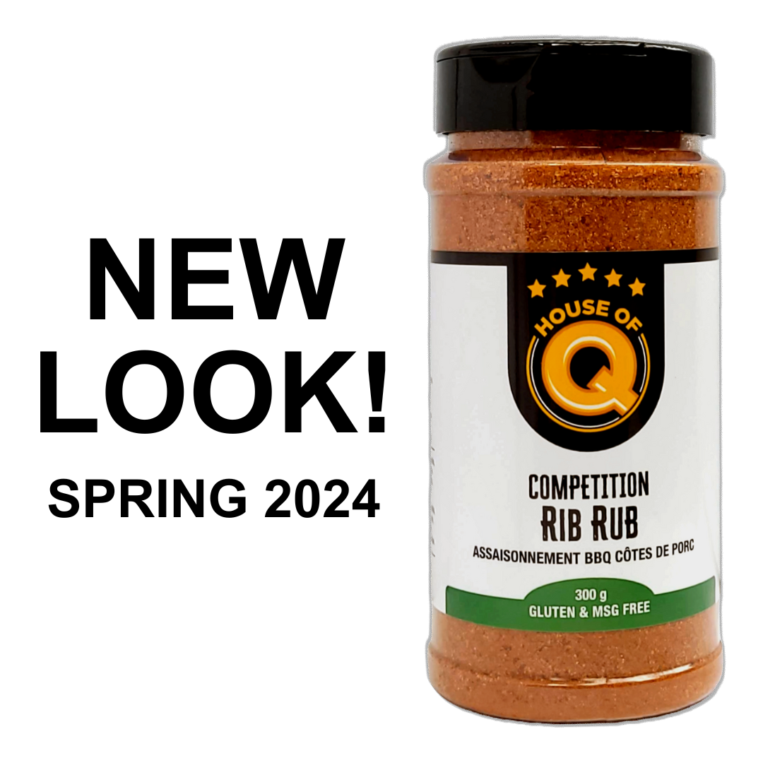 House of Q Competition Rib Rub seasoning bottle with new look, spring 2024 announcement.
