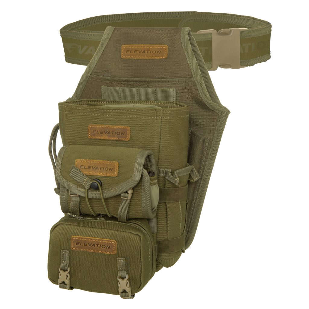 Olive green hunting chest pack with multiple pockets and adjustable strap, suitable for outdoor gear organization