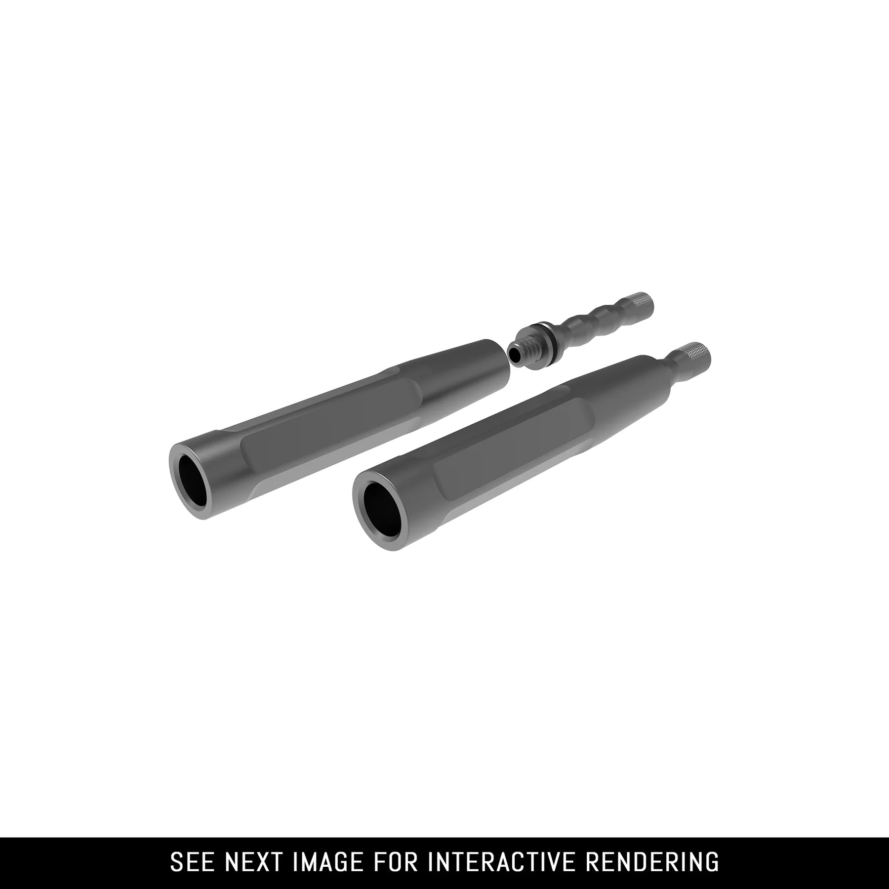 Black archery stabilizer rods with threaded connector, isolated on white background