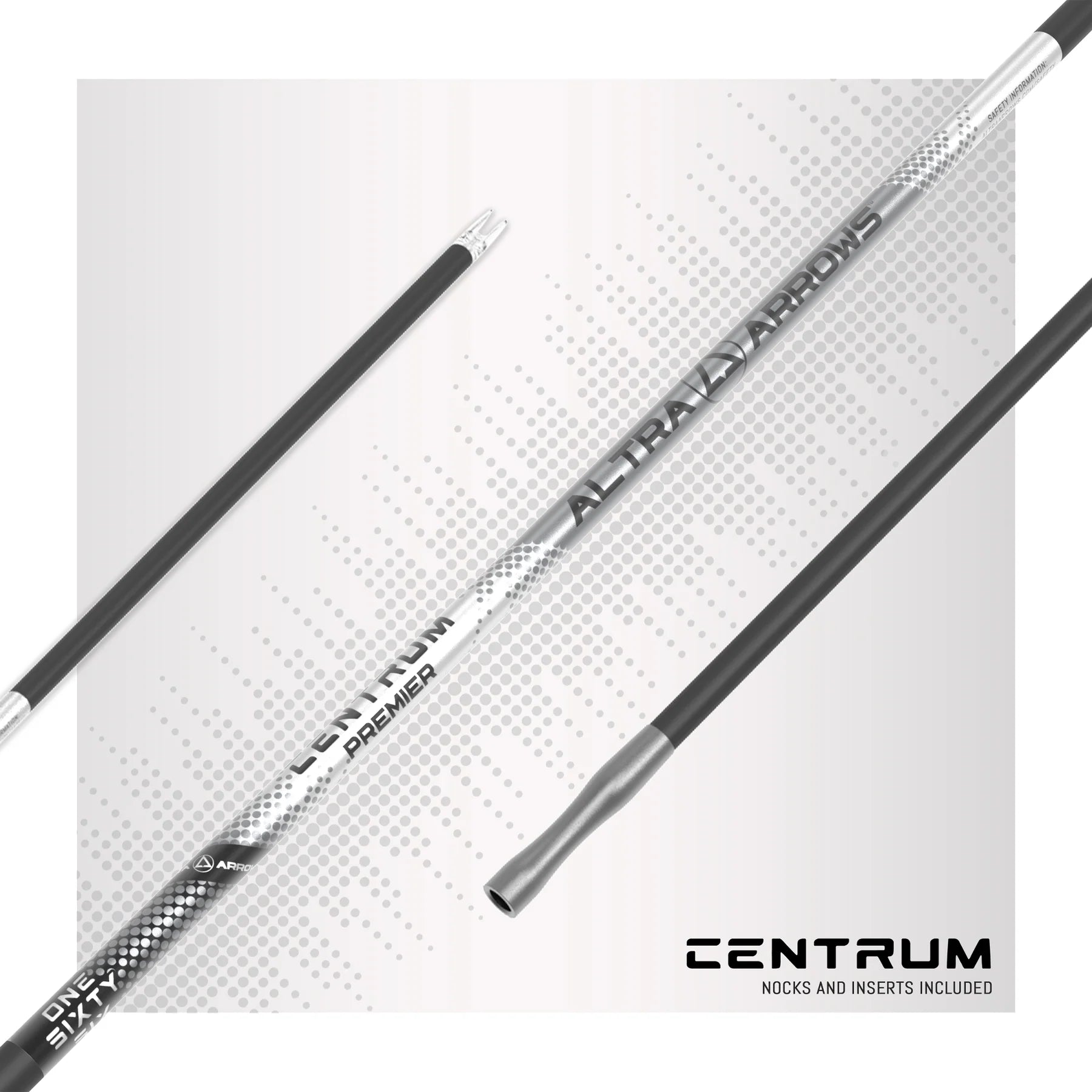 Carbon arrow shaft with silver detailing, ALTRA ARROWS CENTRUM PREMIER for archery hunting