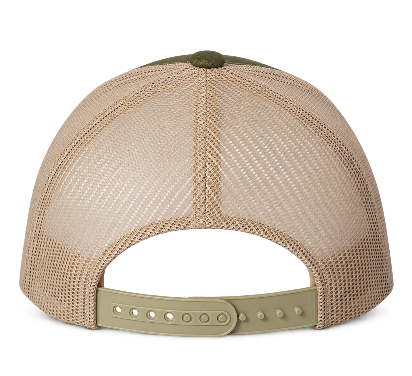 Rear mesh panels and adjustable snapback closure on Leapfrog Outdoor Forest Denim trucker hat