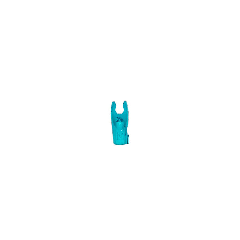 Blue plastic arrow nock for archery, isolated on white background