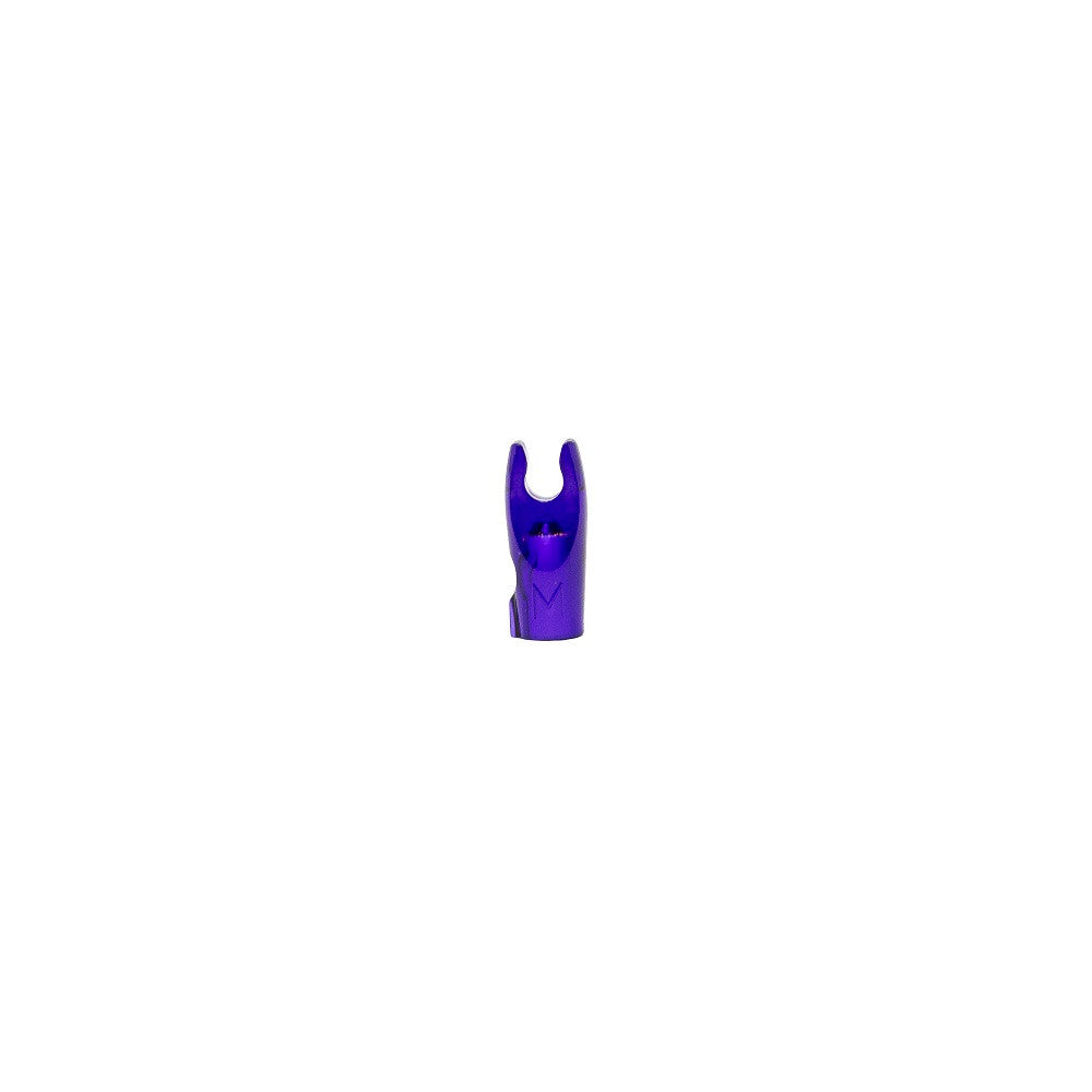 Purple archery arrow nock on white background
