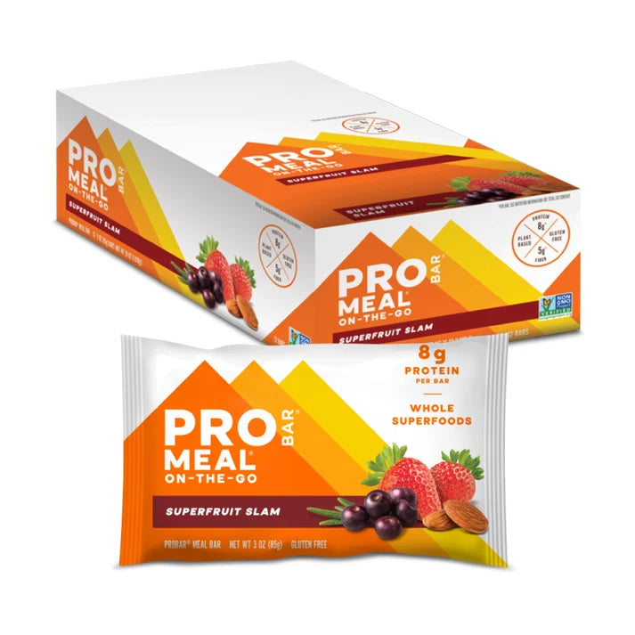 PROBAR Meal Bar Superfruit Slam plant-based meal replacement bar made with dates, strawberries, raisins, oats, nuts and seeds