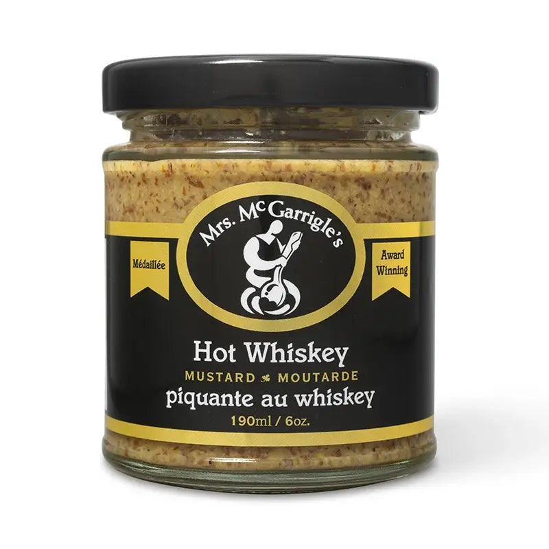 Mrs. McGarrigle's Hot Whiskey mustard jar, 190ml, gourmet spicy condiment