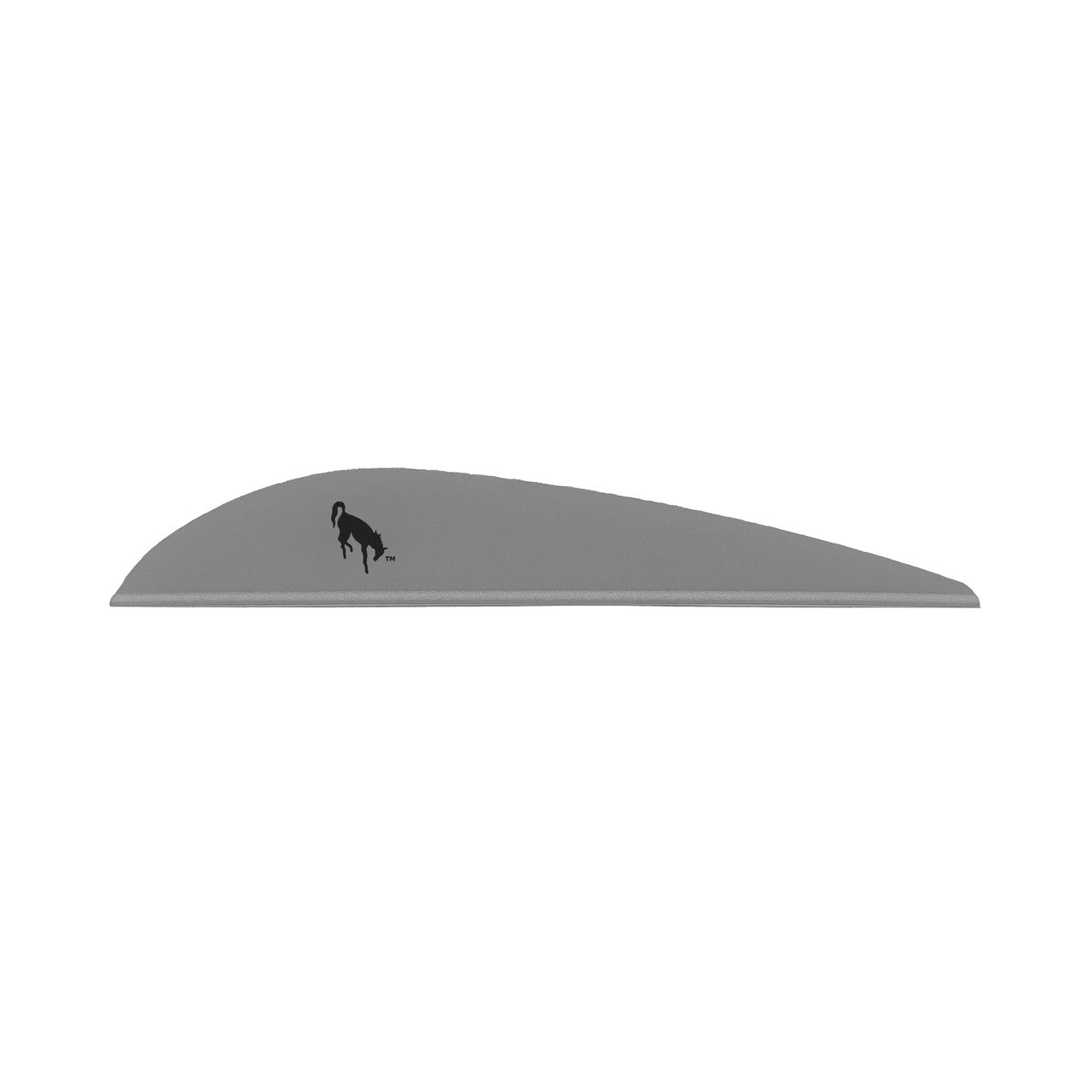 Gray archery vane with black buck silhouette, archery accessory on white background