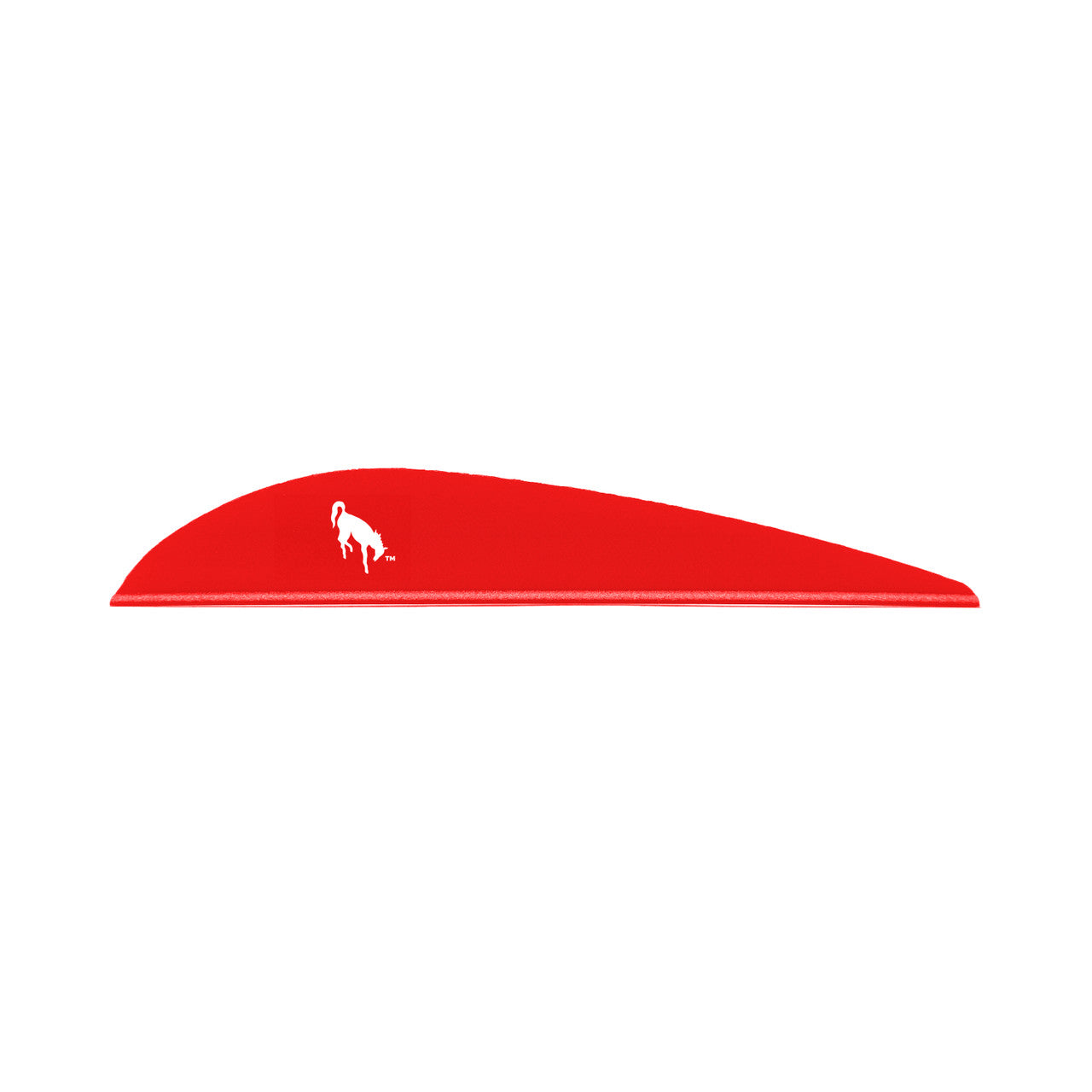 Red archery arrow vane with white buffalo logo, isolated on white background