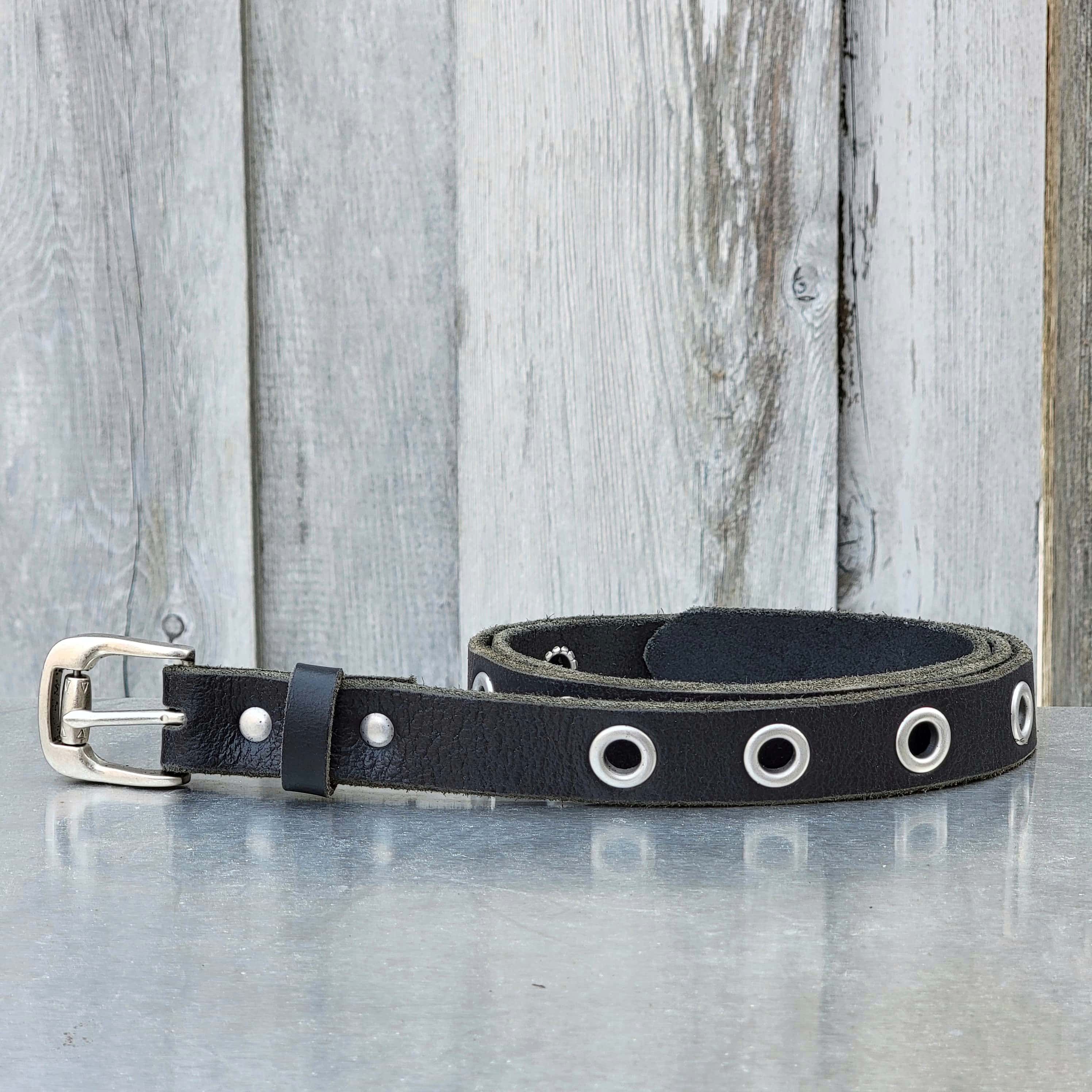 Nab Leather Exene - Slim Black Leather Belt with Single Grommets - Made in Canada - Image 8