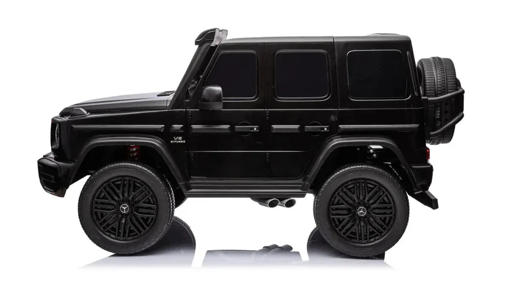 Black Mercedes G-Wagon SUV side view with V8 Biturbo badge and tinted windows