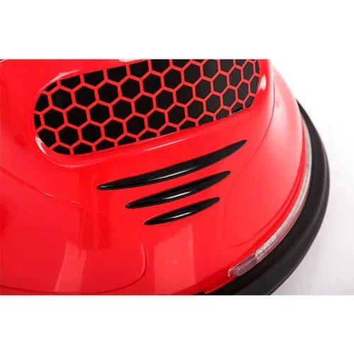 Red kids bumper car with honeycomb grille and black accent vent detail