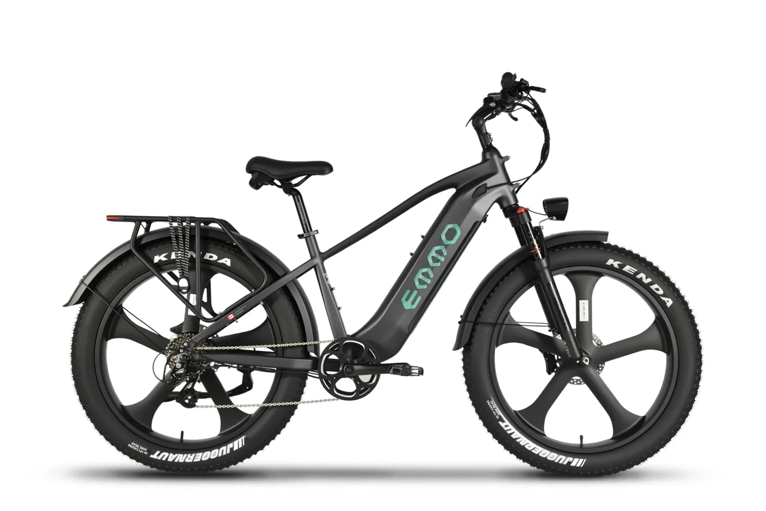 Emmo Ikon Pro matte black step-thru long range fat tire e-bike with Kenda tires