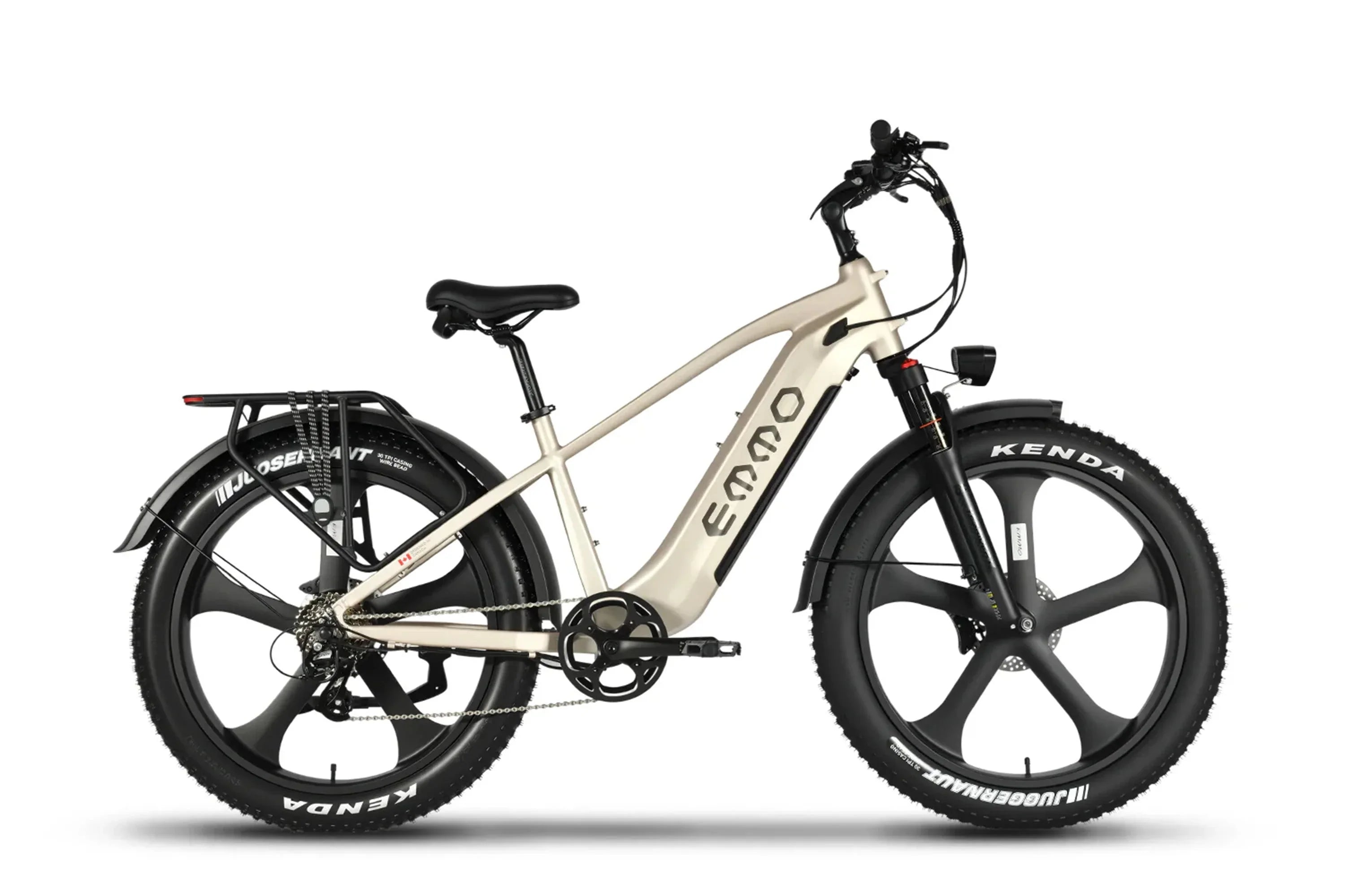 Champagne Emmo Ikon Pro long-range step-thru fat tire electric bike with black Kenda tires