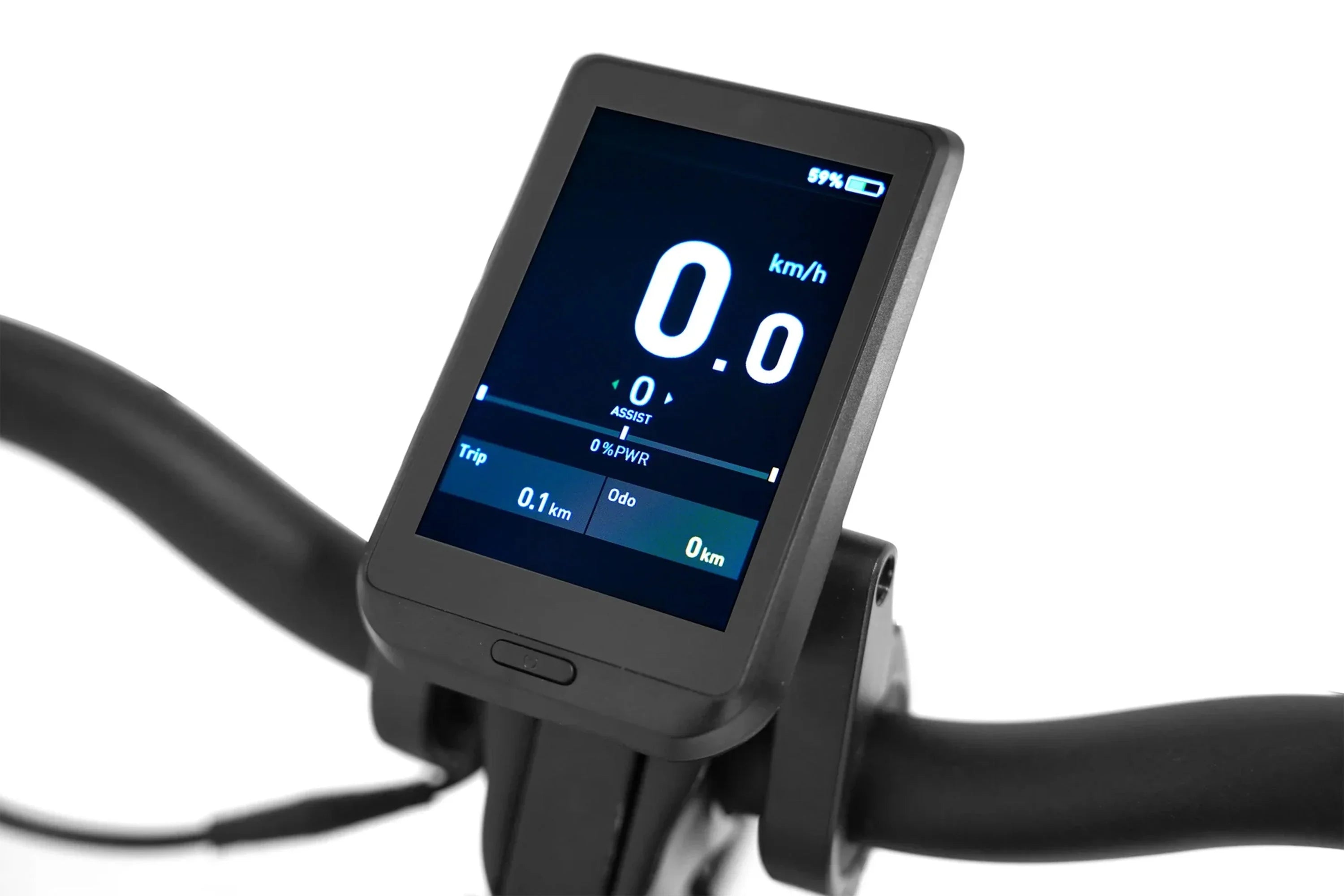 Close-up of Taubik Escape foldable fat tire e-bike LCD display on handlebars