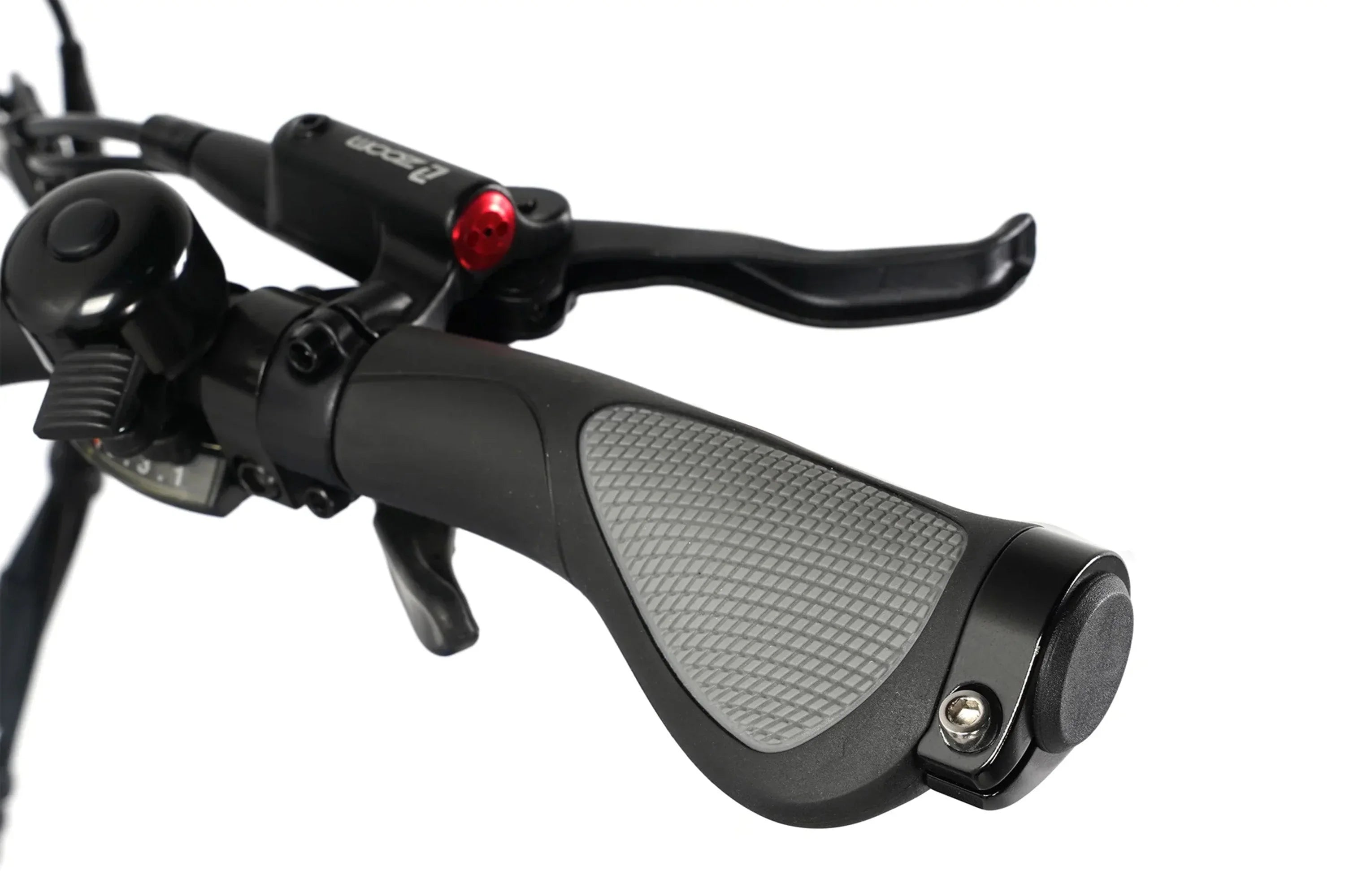 Close-up of Taubik Escape foldable fat tire e-bike handlebar and ergonomic grip
