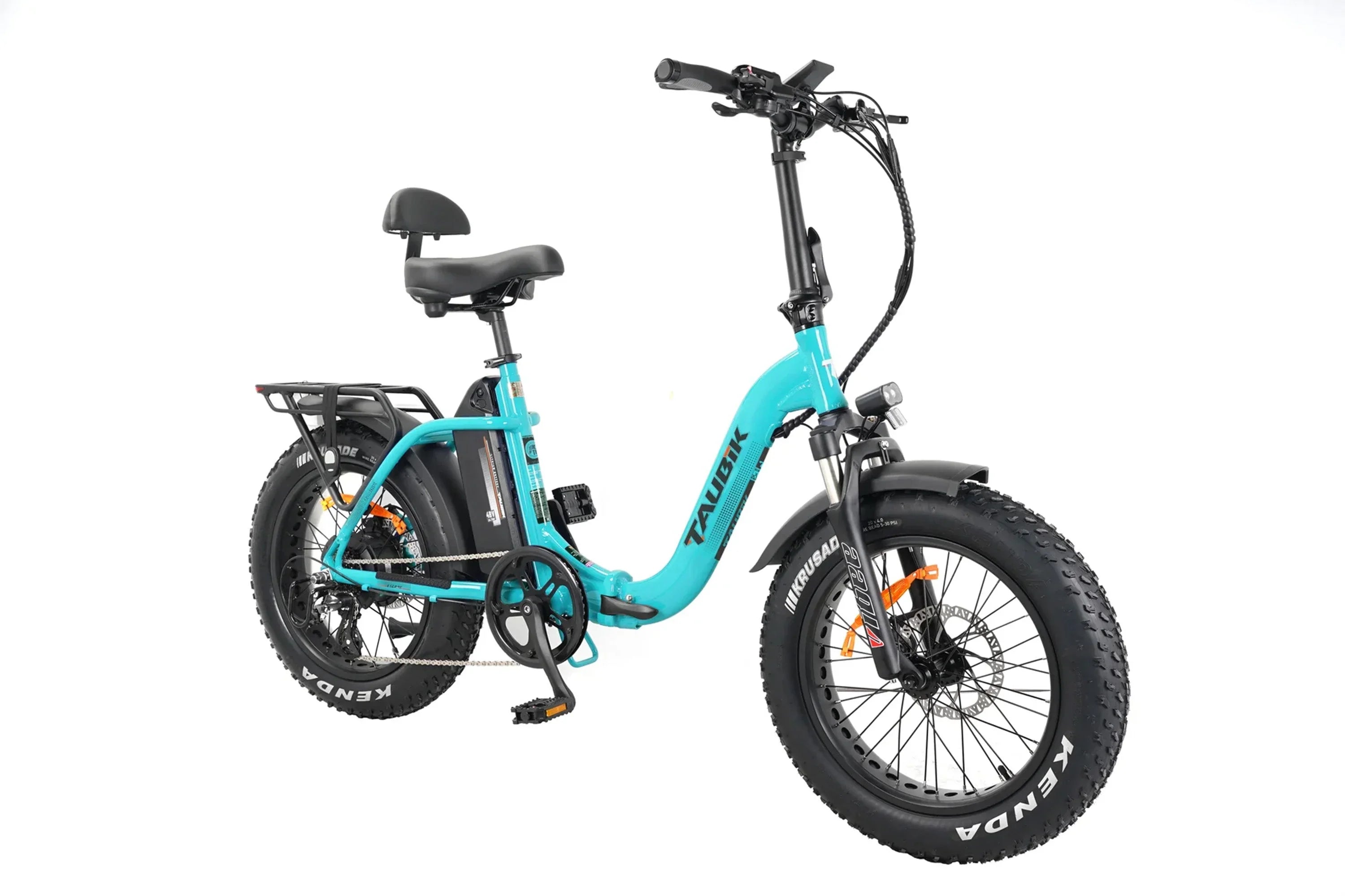 Tiffany blue Taubik Escape foldable fat tire electric bike with rear rack
