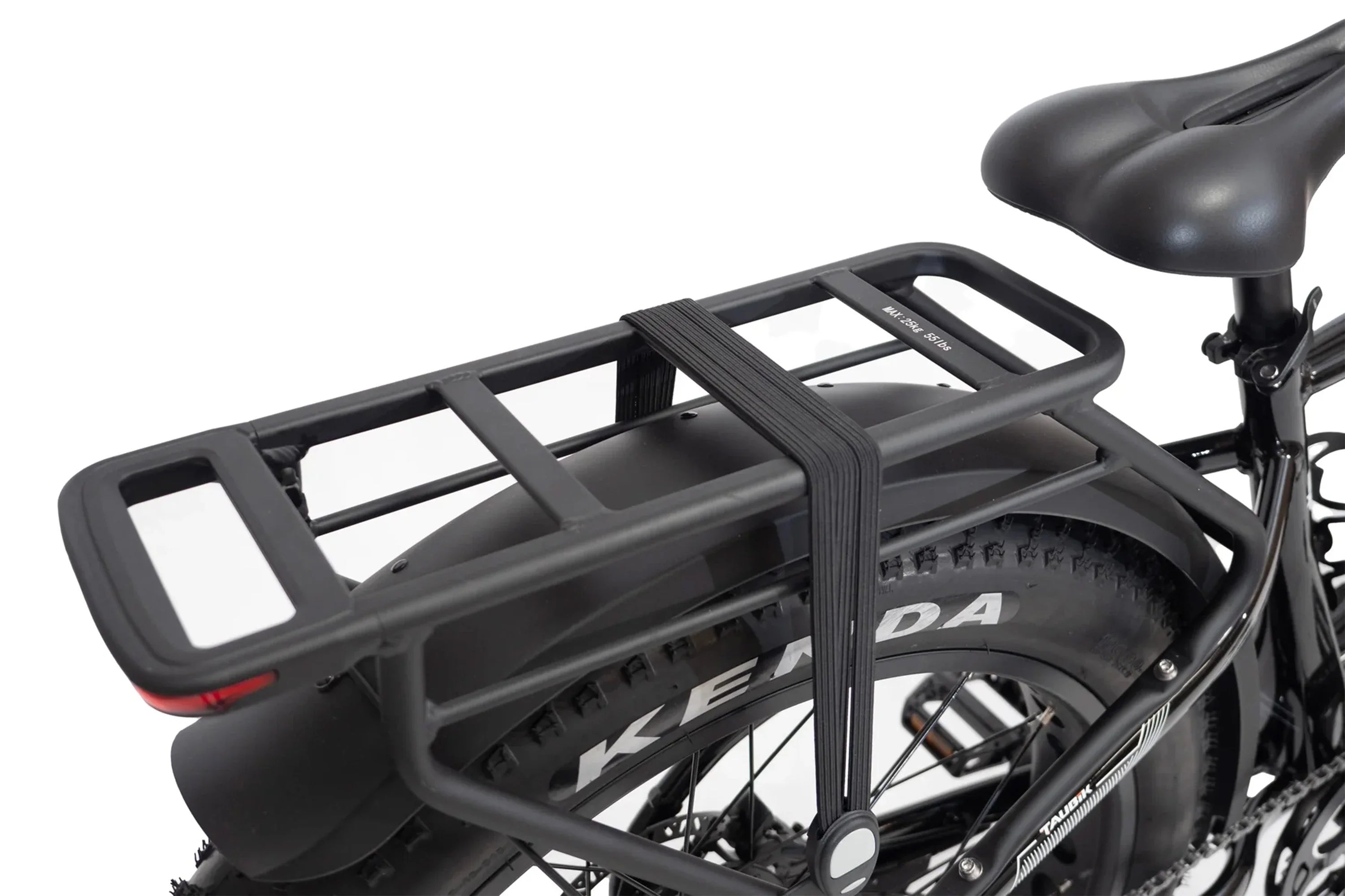 Rear rack and Kenda tire on Taubik Westridge 4T off-road e-bike